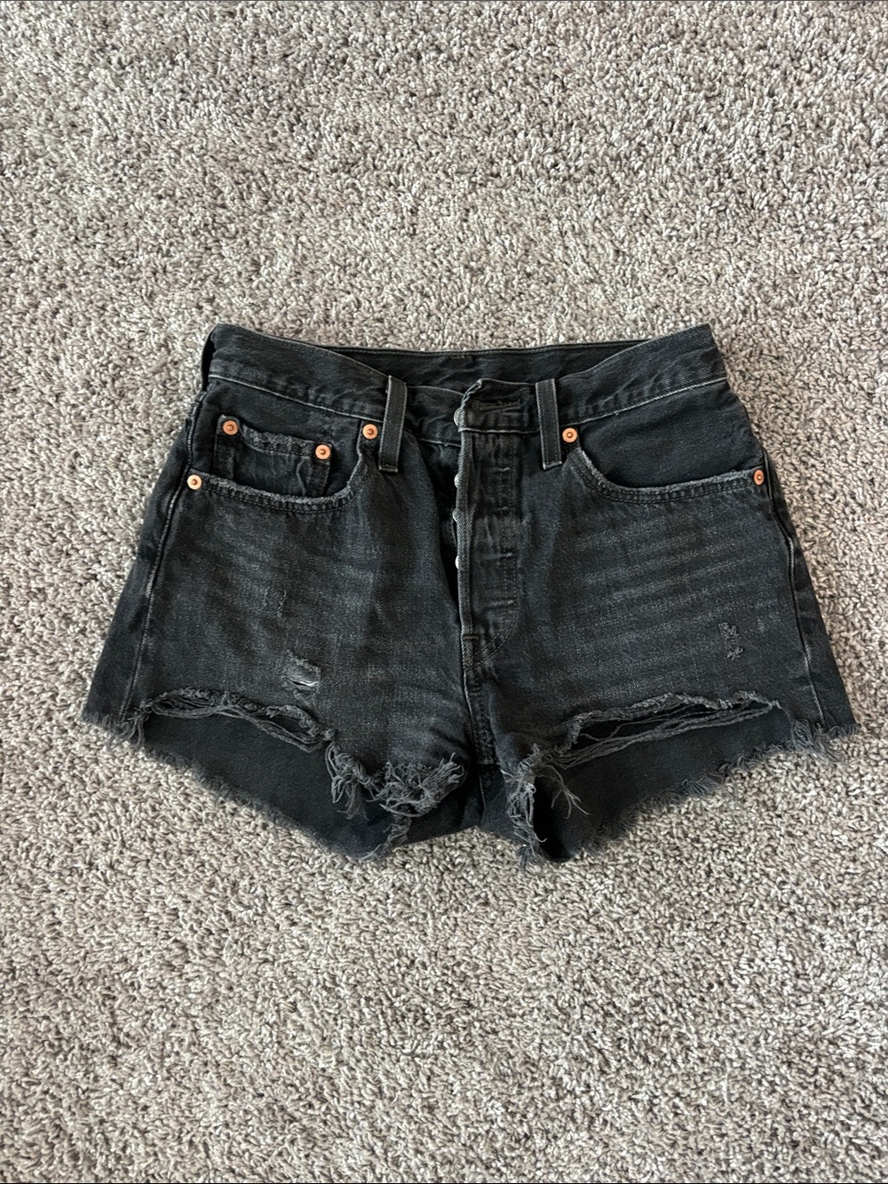 Levi's 501 Black Distressed Cutoff Denim Shorts